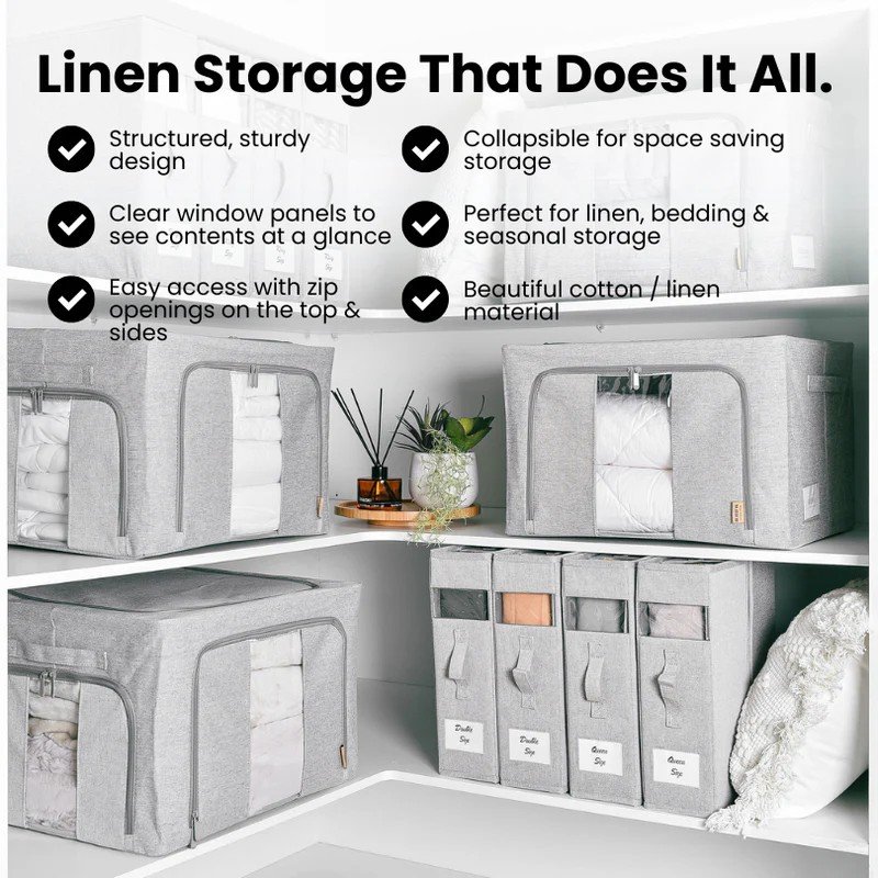 Collapsible Linen Storage Box - Pebble Grey- 2 Pack - Image 4